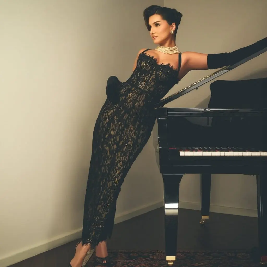 Tara Sutaria channels 1950s Old Hollywood in black lace gown