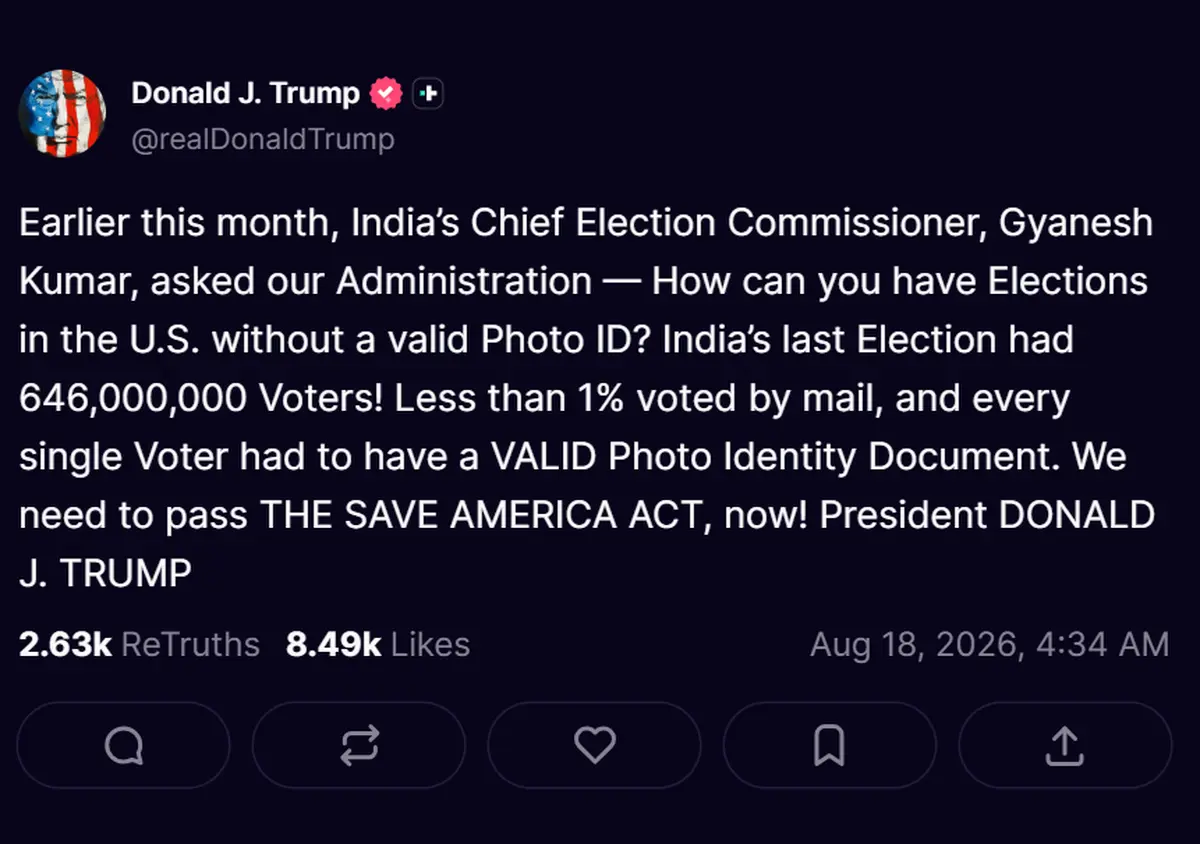Trump cites India's voter ID system to push US bill