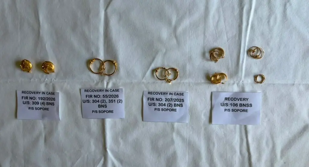 Two arrested in Sopore gold theft cases, stolen earrings recovered