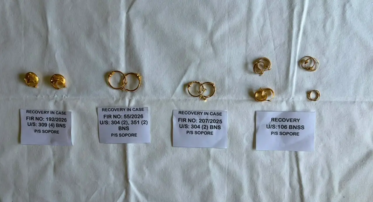Two arrested in Sopore gold theft cases, stolen earrings recovered