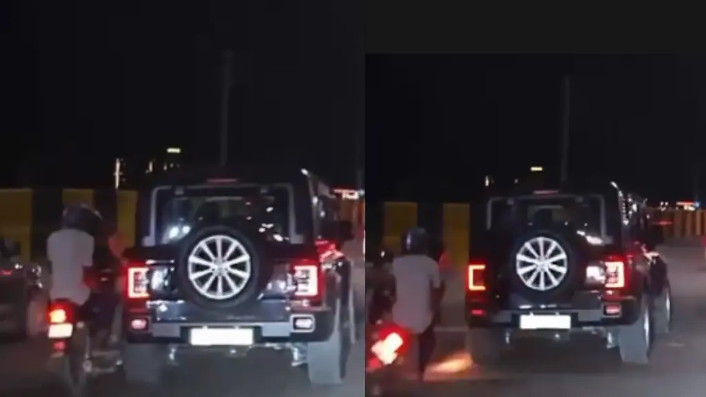 Dashcam shows Thar hitting biker on Dwarka Expressway, fleeing
