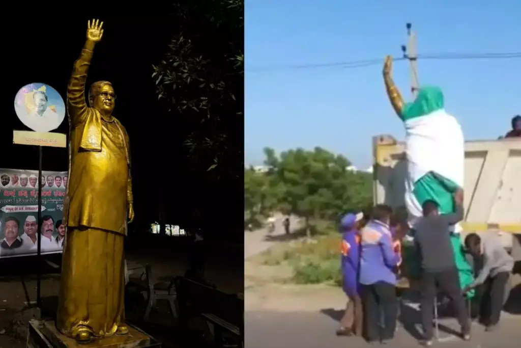 Siddaramaiah statue removed ahead of Shivakumar event
