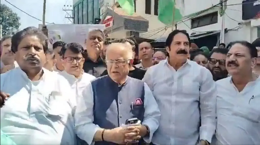 Congress protests in Jammu over poster linking Rahul, Akhilesh to terrorism