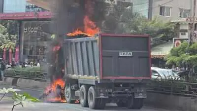 Bike, truck catch fire in Bengaluru collision, rider hurt