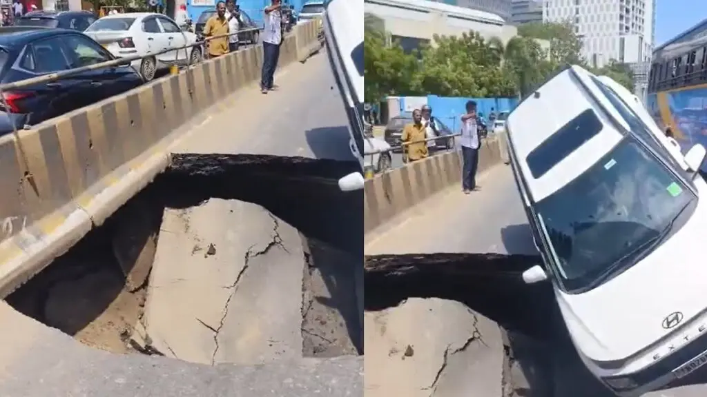 Car falls into sinkhole as Chennai OMR caves in near Tidel Park