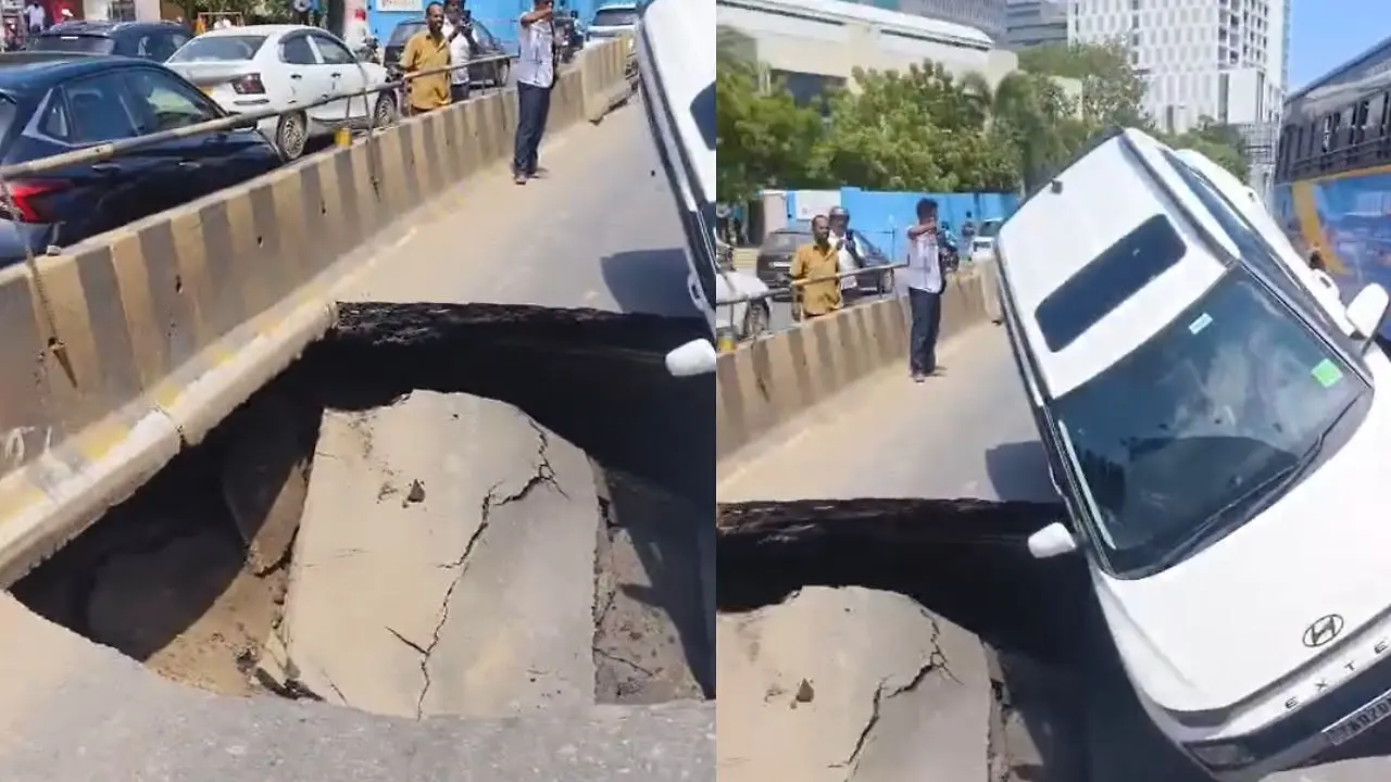 Car falls into sinkhole as Chennai OMR caves in near Tidel Park