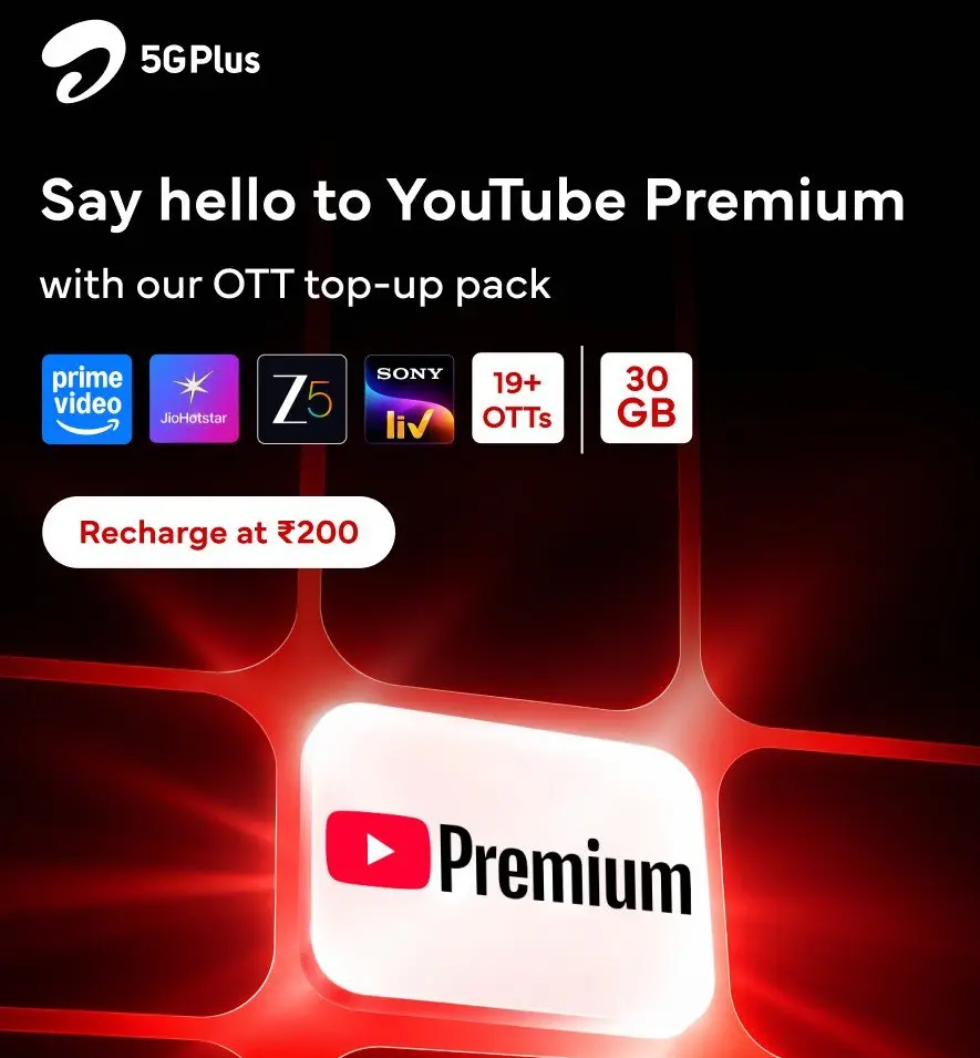 Airtel adds YouTube Premium to ₹200 prepaid OTT pack with 30GB data