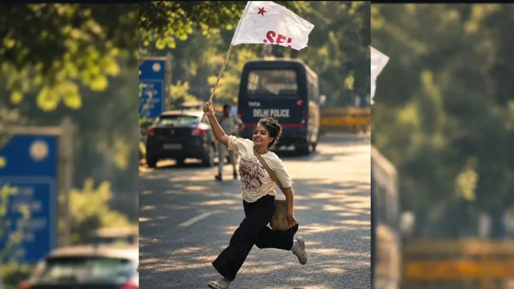 SFI activist Pavithra becomes face of Delhi protest after jumping from police van