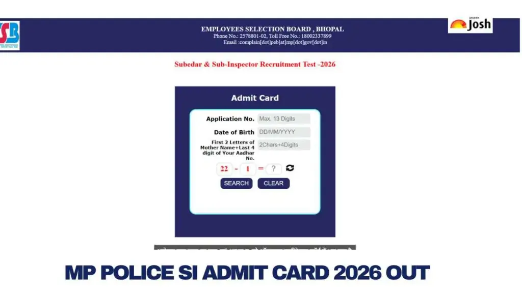 MP Police SI Admit Card 2026 released for 507 posts