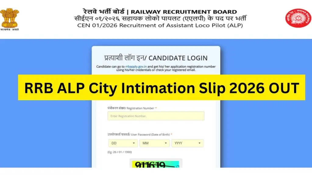 RRB ALP city intimation slip out for November exam
