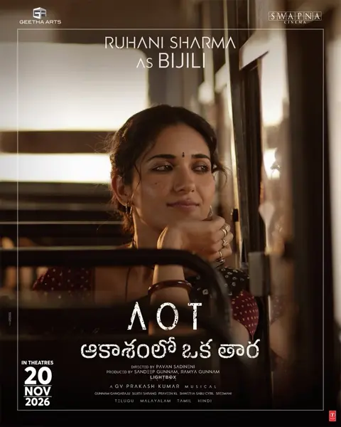 Ruhani Sharma cast as Bijili in Dulquer Salmaan's Aakasamlo Oka Tara