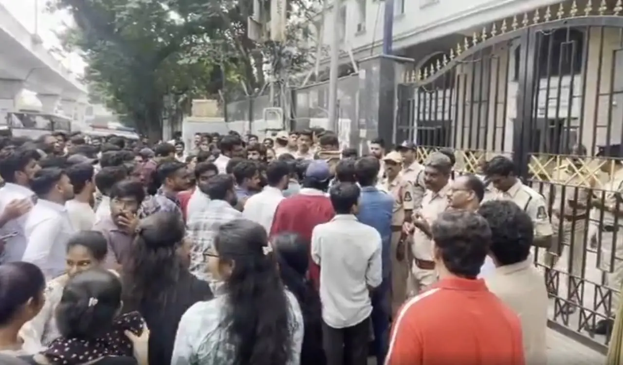 Unemployed youth protest at TGPSC over AEE exam date clash