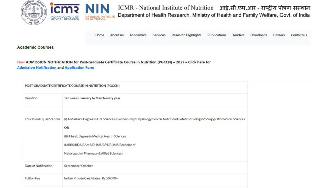 ICMR-NIN opens applications for 62nd nutrition certificate course
