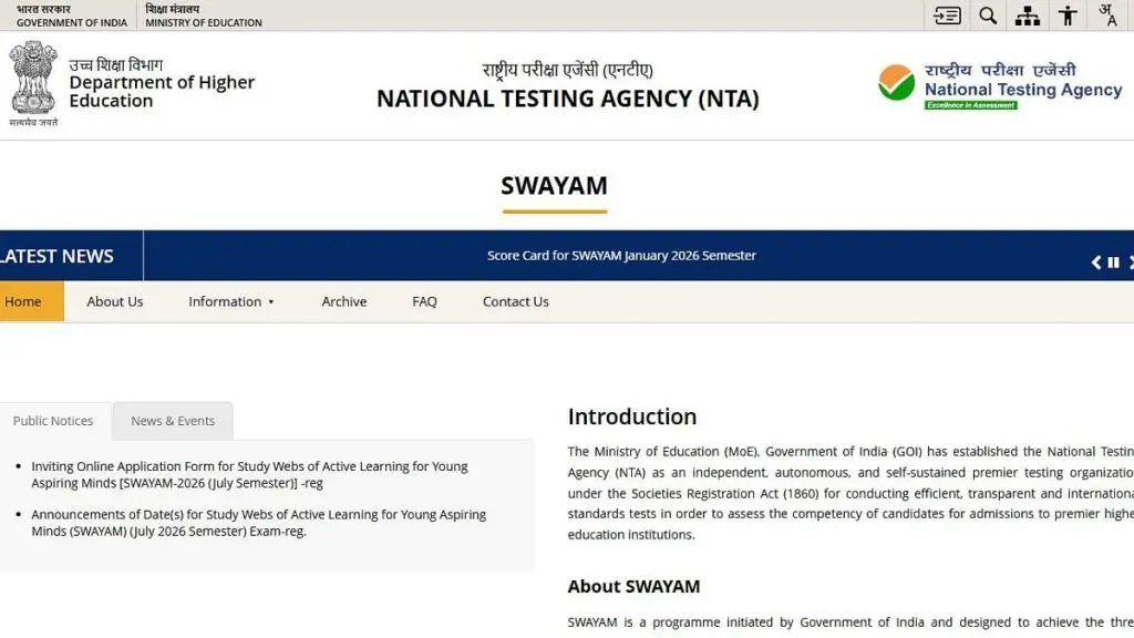 NTA opens SWAYAM July semester registration for 662 courses