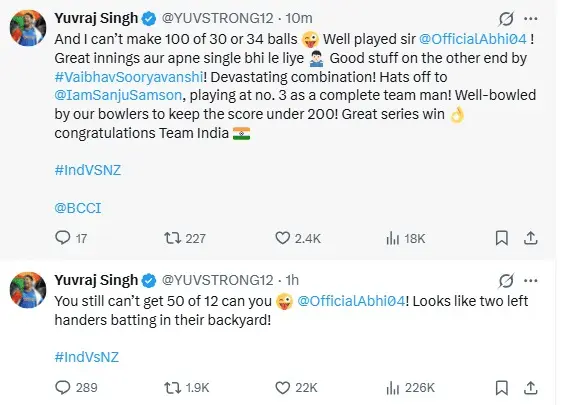 Abhishek Sharma hits century, Yuvi teases over fastest fifty
