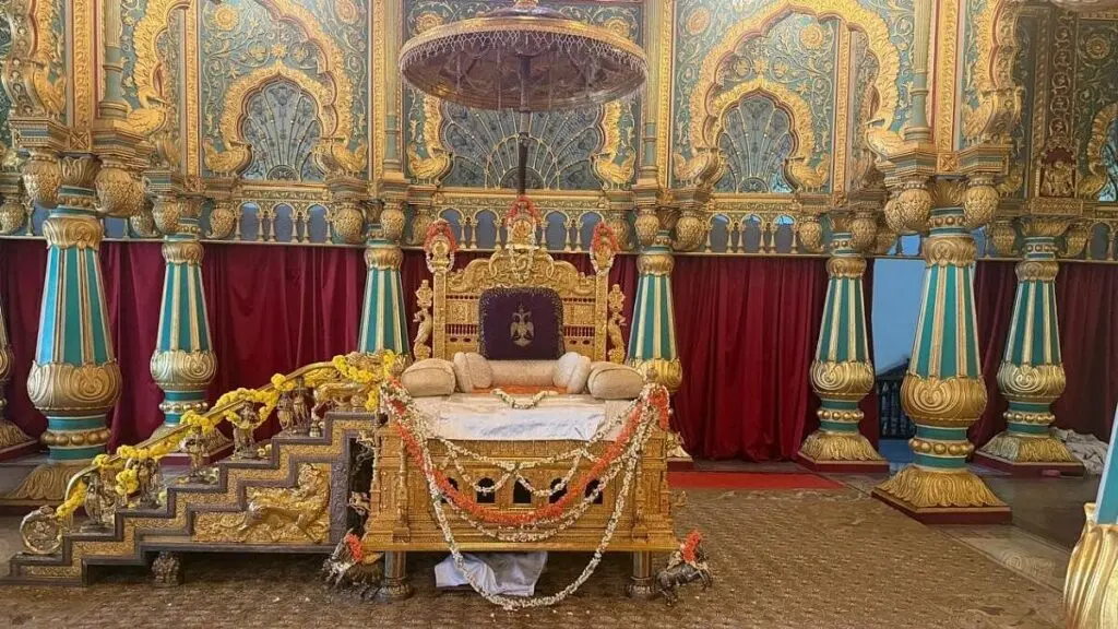 Mysuru Palace golden throne assembled for Dasara 2026