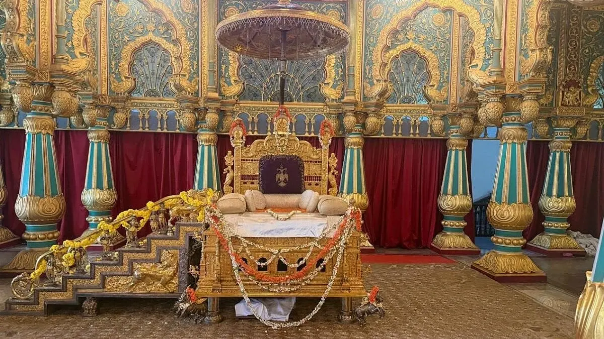 Mysuru Palace golden throne assembled for Dasara 2026