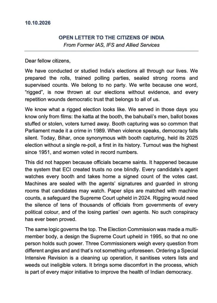 124 former IAS, IFS officers defend Election Commission in open letter