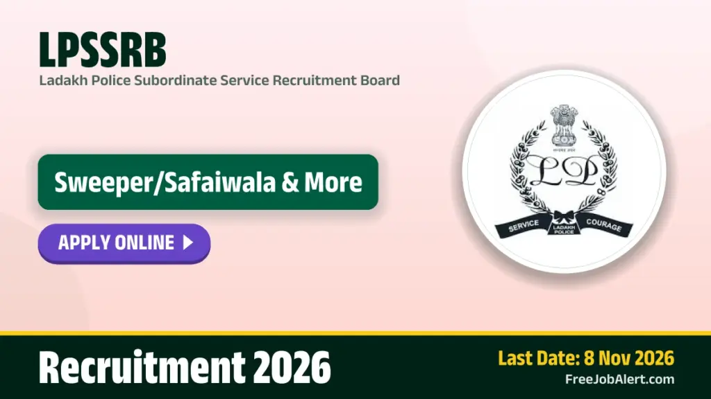 Ladakh Police Recruitment 2026: 17 Sweeper, Fireman posts announced