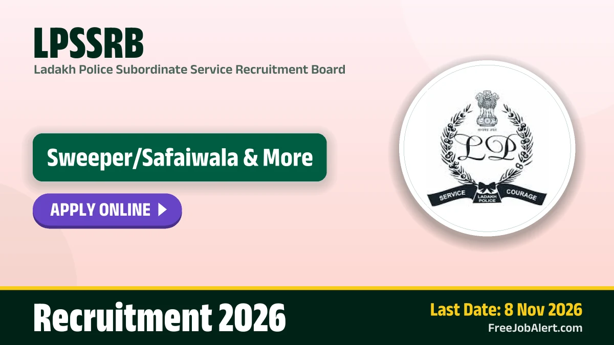 Ladakh Police Recruitment 2026: 17 Sweeper, Fireman posts announced