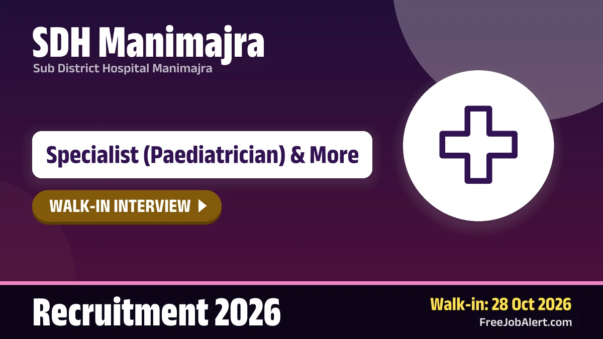 SDH Manimajra walk-in for specialist doctors on 28 October
