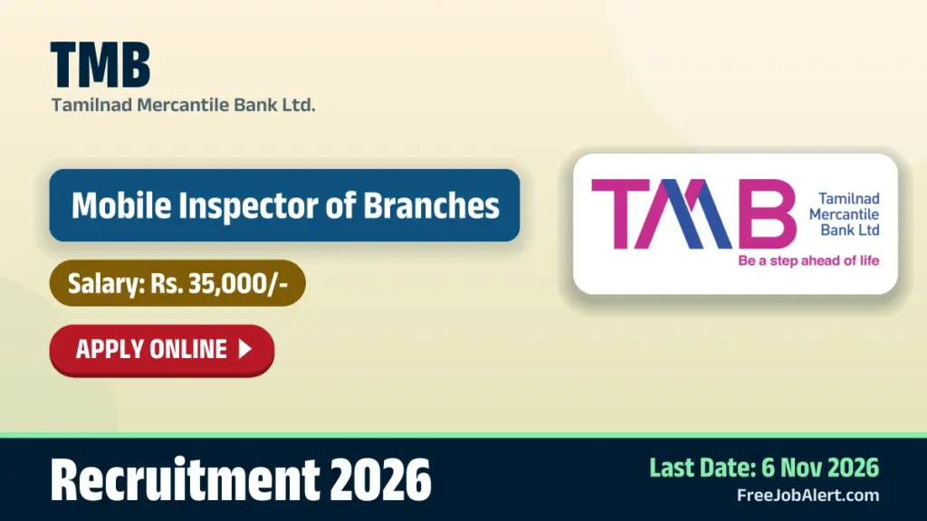 TMB invites applications for Mobile Inspector of Branches
