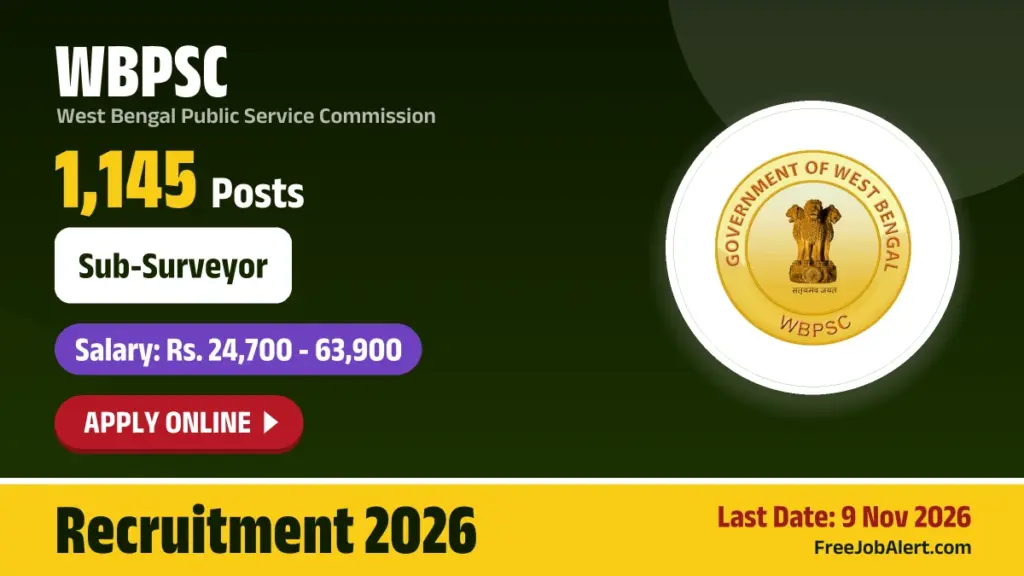WBPSC announces 1,145 Sub-Surveyor vacancies, apply by 9 November